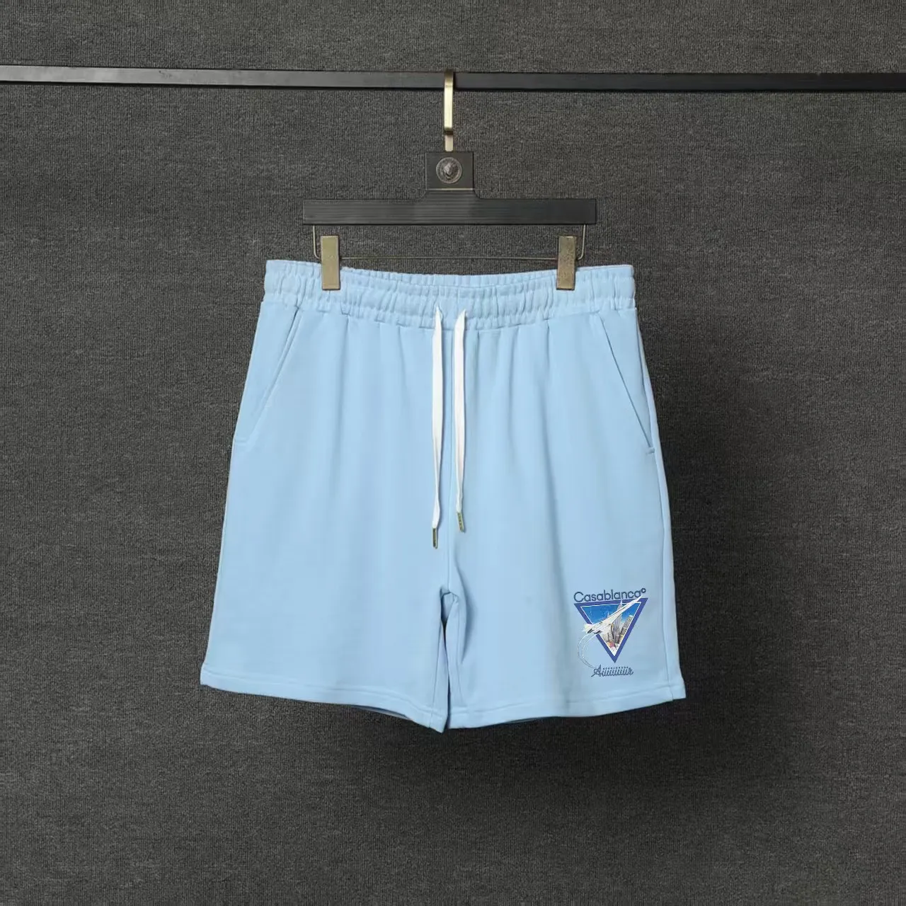 CASABLANCA Casa shorts Printing technology Original development Using gram custom terry fabric Upper body is comfortable Back pocket design Original turning details Made by domestic first-line brands Factory OEM Workmanship is impeccable Wash mark Main wheat Hang tag Complete packaging Sizes S.M.L.XL